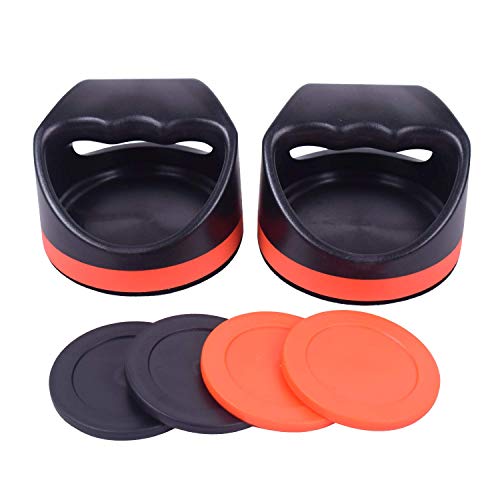 Plastic Air Hockey Strikers/Pushers, 2 PCS 4" Plastic Air Hockey Pushers and 4 PCS 2.75" Pucks Replacement for Game Tables Goalies Equipment Accessories - style: Black