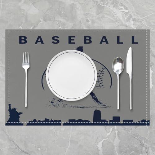 Erosebridal Baseball Place Mat Set of 4 Softball Placement Mats Sports Games Placemats Athlete City Silhouette Table Mats for Kitchen Dining Table, Grey - color: Gray