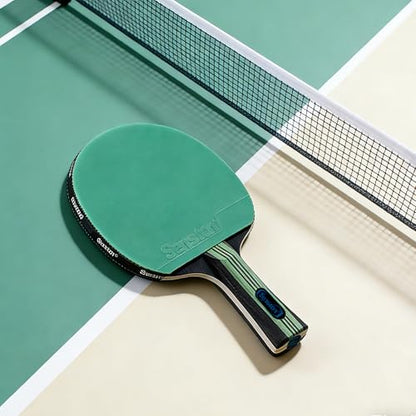 Senston 5-Ply Ping Pong Paddles Set – Premium Wood Table Tennis Set of 4 with 6 Balls & Portable Carry Case – High-Control 2mm Sponge & Ergonomic Non-Slip Grip for Beginners & Family Play - color: Green+Purple