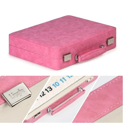 Rummy Game Set, 2-4 Players with 106 Rummy Tiles and 4 Racks, Rummy Travel Game Set with Faux Leather Case, Fun Family Classic Board Games (Pink) - color: Pink