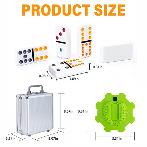 Yinlo Mexican Train Dominoes Set with Sound Effects, Mexican Train Dominoes Game for Travel, 91 Tiles Double12 Colored Dominoes Game Set with Aluminum Case - style: DOT DOMINOES with GREEN HUB