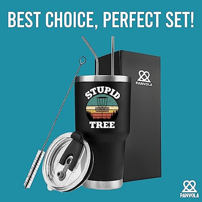 Panvola Stupid Tree Funny Disc Golf Player Vacuum Insulated Tumbler Retro Stainless Steel With Removable Lid Drinkware (30 oz) - style: 30 oz