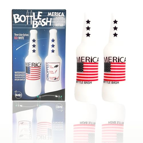 Original Bottle Bash (Beersbee, Polish Horseshoes, Frisbeer) Bottle Set ONLY, Unbreakable - Choose Yellow, USA or USA LED Version - color: Red/White/Blue - LED