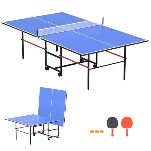 8X4FT Foldable Ping Pong Table,Professional Table Tennis Table for Indoor/Outdoor with Net, 2 Table Tennis Paddles and 3 Balls Easy Assembly - Tournament Quality - Recreational to Tournament Level