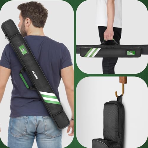 PEKREWS Pool Cue Case, Soft Pool Stick Case 1x1 Holds 1 Butt and 1 Shaft with Queue Zipper Pocket, Sturdy Polyester Billiard Cue Bag with Shoulder Strap Handle, Billiard Stick Bag for Men and Women - color: Green