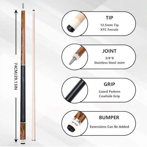CUEELF Pool Cue Stick Low Deflection Hand-Made Inlay Billiard Cue 58'' Professional Billiard Pool Cue Stick for Adults-12.5mm Tip,3/8 * 8 Joint - color: WD-SM-HJT