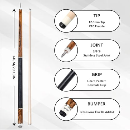 CUEELF Pool Cue Stick Low Deflection Hand-Made Inlay Billiard Cue 58'' Professional Billiard Pool Cue Stick for Adults-12.5mm Tip,3/8 * 8 Joint - color: WD-SM-HJT