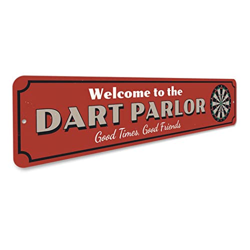 Dart Parlor Welcome Sign, Custom Good Times Good Friends Sign, Dart Board Game Room Man Cave Dorm Aluminum Decor - 3" x 13" - size: 0) 3 x 13 Inches