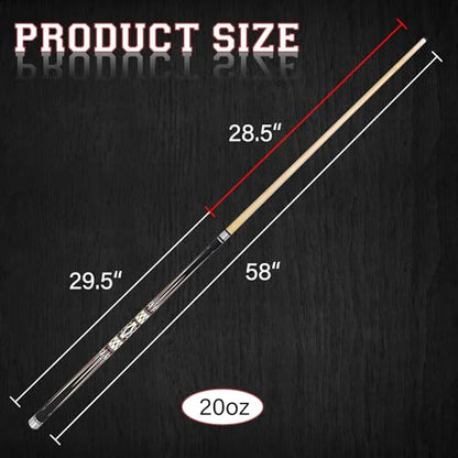 2-Piece Canadian Maple Pool Cue Stick with Portable Hard Case -12.5mm Leather Tip, 58" Billiard Sticks 19 oz/ 20 oz - Precision Crafted for Straight Shots and Balanced Performance - style: Black-20 oz