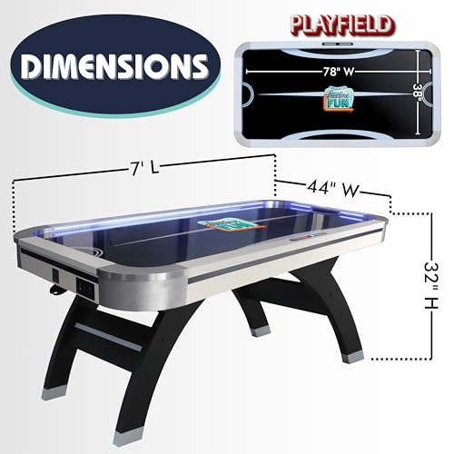 Freetime Fun Air Hockey Table 7 ft Game Table for Adults Light Up - Full Size Arcade Air Powered Indoor LED Hockey Table for Game Room w/Modern Design, Pucks, Paddles.