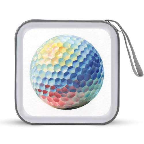 Watercolor Cute Golf Ball CD Case DVD Storage Case Portable for Car Home Travel