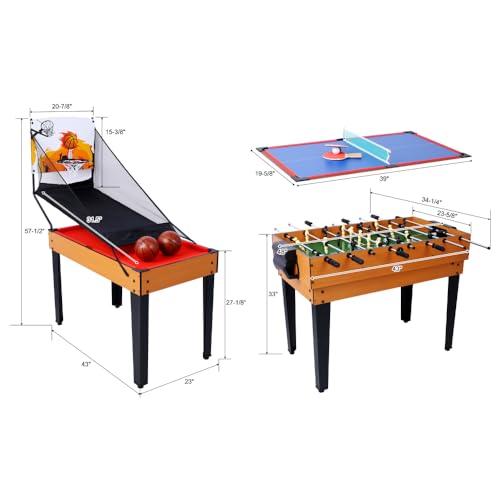 5-in-1 Multi-Game Table - Billiards, Push Hockey, Foosball, Ping Pong, and Basketball Black/Blue - color: Brown + Red Tablecloth