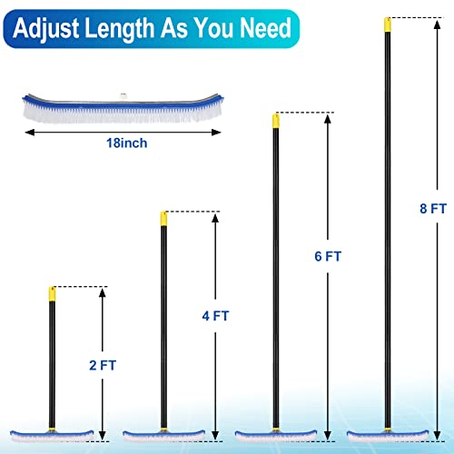Swimming Pool Brush, 8FT Stainless Steel Heavy Duty Clean Swimming Pool Brush with Pole, Use for Swimming Pool Wall Tile Floor and Step - size: 8FT