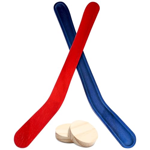 Soulchen 2 Sets Replacement Hockey Sticks and Pucks for Classic Wooden Tabletop Games Hockey Game Slap Shot Extra Accessories for Family Adults Kids Children - color: Red,Blue