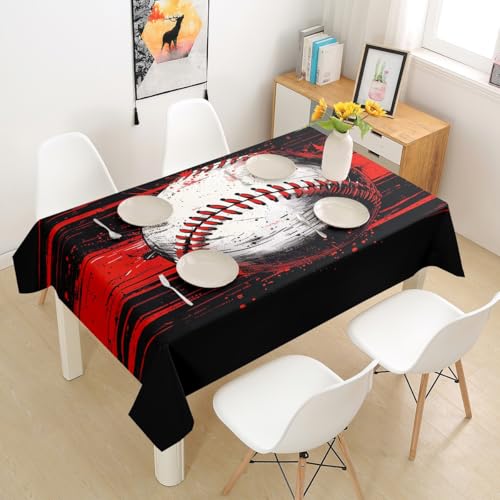 Homewish Baseball Tablecloths,Ball Sports Games Table Cloth for Kids Teens Boys Adults Kitchen Decor,Softball Watercolor Table Cover,Red Stripes Retro Black Table Accessories,55" Round - color: Black White Red, size: Round 55"