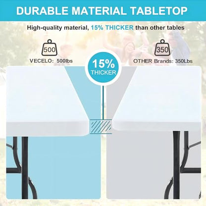 VECELO 6 ft Picini Table with Thickened Top | Removable Mesh Bag | Strong Side Support, 500lbs Weight Capacity Folding Table, Indoor & Outdoor, with Carrying Handle,White - color: White