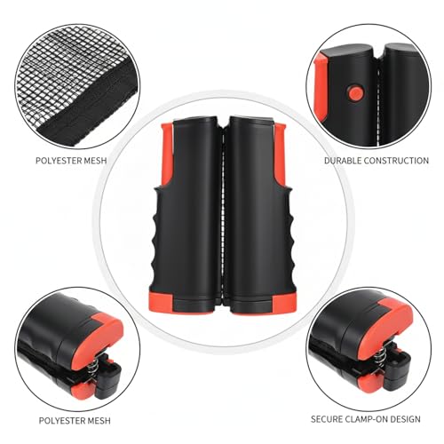 Retractable Table Tennis Net Set, Portable Ping Pong Net for Standard Tables, Clamp-On Design with Polyester Mesh