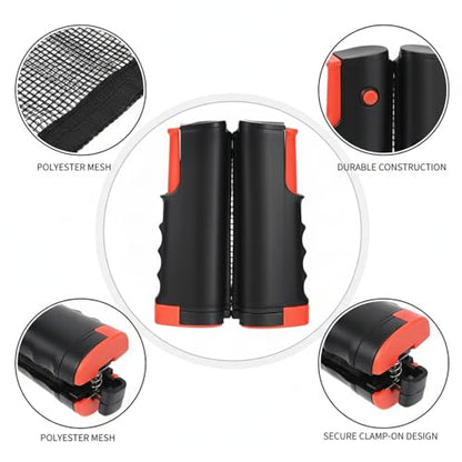 Retractable Table Tennis Net Set, Portable Ping Pong Net for Standard Tables, Clamp-On Design with Polyester Mesh