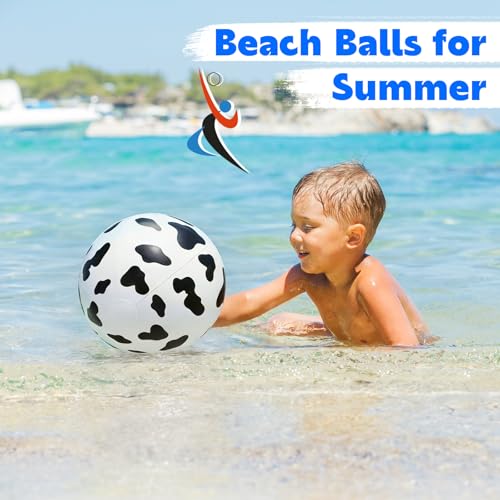3 Pcs 12 Inch Inflatable Cow Print Beach Balls for Kids Farm Animal Birthday Party Favor Decorations Pool Toy PVC Beach Ball - style: Cow