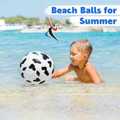 3 Pcs 12 Inch Inflatable Cow Print Beach Balls for Kids Farm Animal Birthday Party Favor Decorations Pool Toy PVC Beach Ball - style: Cow
