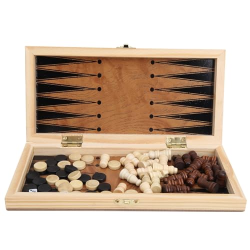 3 in 1 Checkerboard with Chessman, Folding Wooden Chess Checkers Board Set Portable Travel Chess Set for Outdoor Travel Camping