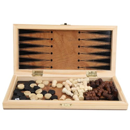 3 in 1 Checkerboard with Chessman, Folding Wooden Chess Checkers Board Set Portable Travel Chess Set for Outdoor Travel Camping