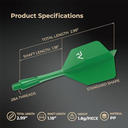 FunVision Aero Darts Flight and Shaft, Integrated Flight & Shaft System, Professional 2-in-1 Molded Darts Wings Accessories（3PCs ） - color: Green