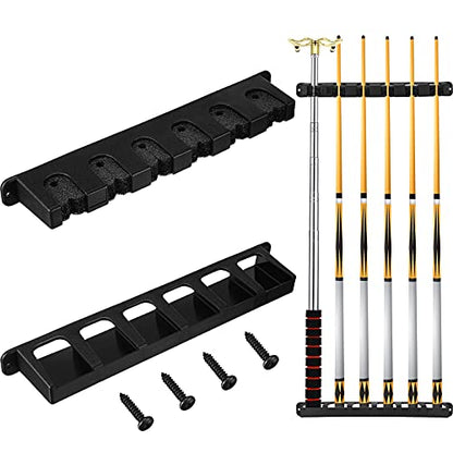 Skylety 2 Pieces Pool Stick Holder Pool Cue Rack for 6 Cue Wall Mounted Table Stick, Balls Billiard Table Accessories for Game Room Bars Clubs Billiard Players
