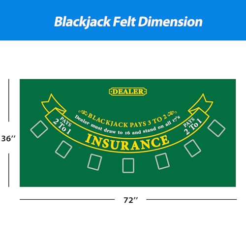 GSE Games & Sports Expert 36" x 72" Casino Layout Felt, Professional Casino Tabletop Mat for Parties, Casino Poker Game Night - style: Blackjack