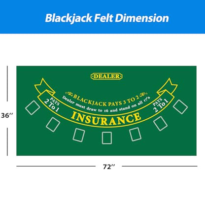 GSE Games & Sports Expert 36" x 72" Casino Layout Felt, Professional Casino Tabletop Mat for Parties, Casino Poker Game Night - style: Blackjack