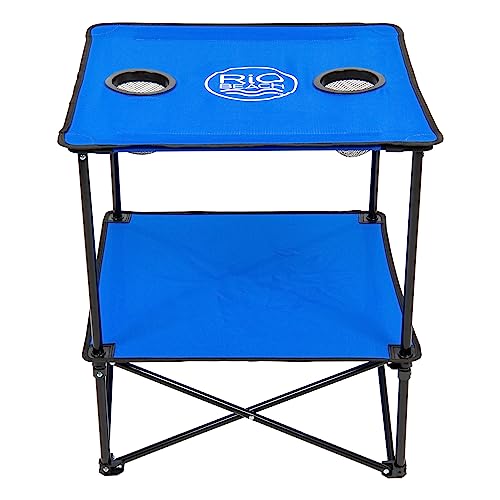 Rio Brands 22" Square Lightweight Fabric Portable Folding Beach Table with Cupholders, Blue
