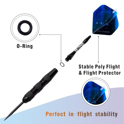 Darts Metal Tip Set, 12 Pack 22 Grams Steel Tip Darts Set-Professional Metal Darts for Dartboard, with Non-Slip Iron Barrel, Aluminum Shafts, Extra Flights, Dart Sharpener & Wrench, Gift Box