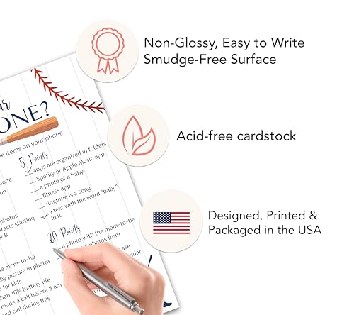 BASEBALL Baby Shower Games — WHAT'S ON YOUR PHONE Baby Shower Game — Pack of 25, Rustic Sports Theme Navy Blue BOY, Little Slugger Shower Activity Gender Neutral Reveal Party G900-PHN