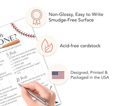 BASEBALL Baby Shower Games — WHAT'S ON YOUR PHONE Baby Shower Game — Pack of 25, Rustic Sports Theme Navy Blue BOY, Little Slugger Shower Activity Gender Neutral Reveal Party G900-PHN