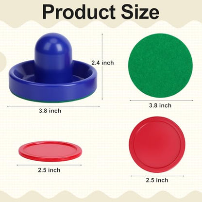 Coopay Air Hockey Paddles and Pucks, Air Hockey Pushers with Nylon Storage Bag, Goal Handles Paddles Replacement Accessories for Game Tables(4 Pushers 96mm with Pads, 8 Pucks 64mm) - color: Red, Blue