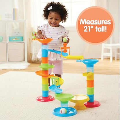 Kidoozie Drop N' Roll Raceway – 30-Piece Marble Run-Style Ball Tower with 3 Colorful Balls – Ages 12 Months+