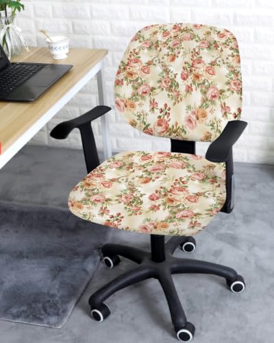 Savannan Office Chair Cover, Rose Flower Leaf Seamless Protective Stretch Elastic Universal Cover for Desk Task Chair,Computer Rotating Chair 1 Pcs Classic Floral Watercolor