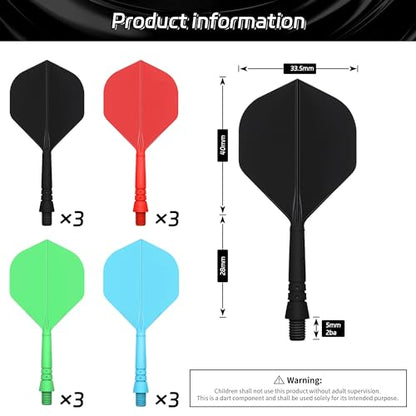 CyeeLife Integrated Dart Shaft and Flights Standard Shape,Black/Red/Blue/Green,4 Set (12pcs)