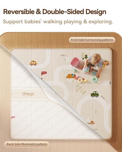 Oneye Baby Play Mat, 50 x 50 Inch Floor Mat with XPE Foam,Foldable & Reversible Baby Floor Play Mat, Perfect Baby Foam Playmat for Baby Playpen, Waterproof PlayMats for Babies,Indoor& Outdoor