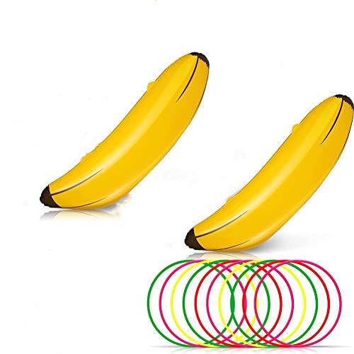 Bachelorette Party Favor Girls Night Out Party Games - Ring Toss Hoopla Games for Bachelorette Party Swimming Pool (Include 2 Pieces Inflatable Banana with 9 Pieces Plastic Toss Rings)