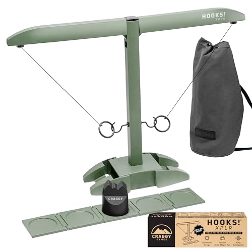 Craggy Games Ring Toss & Shot Ladder Game Hooks XPLR - Portable Aluminum Hook and Ring for Indoor/Outdoor Games - Game Night, Party Games, Travel, Multiplayer Fun - color: Moss