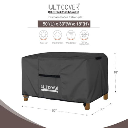 ULTCOVER Outdoor Coffee Table Cover, Waterproof Rectangular Patio Small Side Table Cover 50x30x18 inch, Black - color: Black, size: 50x30 inch