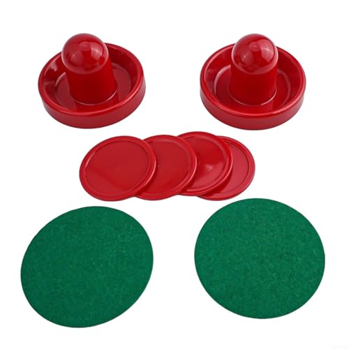 Air Hockey Pushers and Pucks Set, 96mm Red Plastic Mallets with Felt, 64mm Pucks, Replacement Accessories for Indoor Game Tables