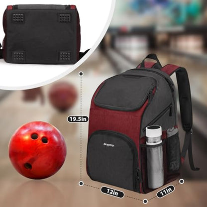 Bosynoy Bowling Backpack, Bowling Ball Bag Totes for Single Ball with Shoe Compartment & Foam Padded, Fits Shoes Up to US Mens Size 16, Grey - color: Red