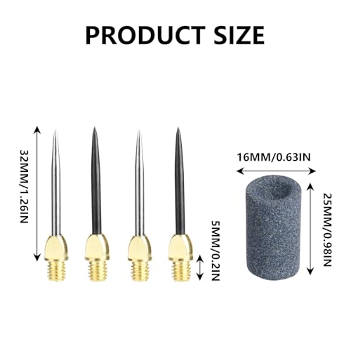 Cosmos 12 Pcs Steel Dart Tips with 2 Dart Sharpener, Dart Metal Tip Converter Points 2BA Thread Dart Replacement Tips Dart Sharpening Sand Stones Darts Needle Accessories - color: G-Black/G-Silver