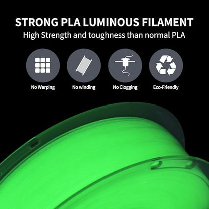 RAMBERY Glow in The Dark Green 3D Printer Filament Luminous PLA Filament 1.75mm 3D Printing Filament Fit Most FDM Printers, 1kg(2.2lbs)/Spool - color: C-pla Luminous Green, size: 1kg
