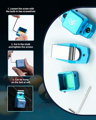 KONLLEN Magnetic Pool Chalk Holder and Nano Cue Chalk Set, Low-Dust Billiard Chalk Combo with Quick One-Hand Access for Better Grip and Control - color: Blue with Blue Holder