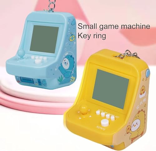 1PC Blue Micro Player Mini Arcade Machine with Keychain, 26 Classic Game Modes Support Music Mini Building Block Game Console for Plug and Play Video Games Automotive Trim Automobile Keychains