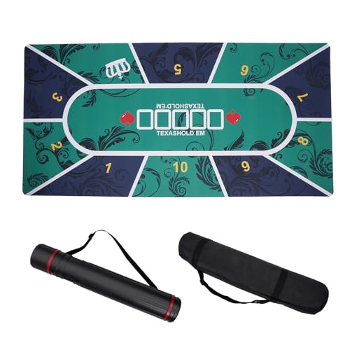 Poker Mat for 10 Players, 47x24 Inch Texas Hold’em Poker Table Mat with Non-Slip Rubber Backing, Waterproof Table Topper, Includes PE Storage Tube & Carry Bag