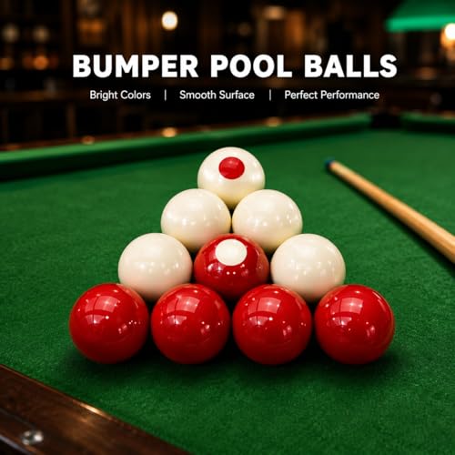 HMQQ 2-1/8" Regulation Bumper Pool Balls Set, Durable Polyester Resin Billiard Ball Set of 10 for Bumper Pool Table – Red/White Balls with Spotted Markers, Precision Balanced Replacement Ball